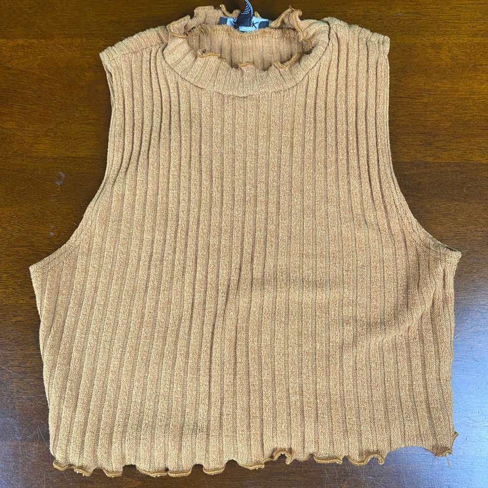 Women's Tan Sleeveless Ribbed Top